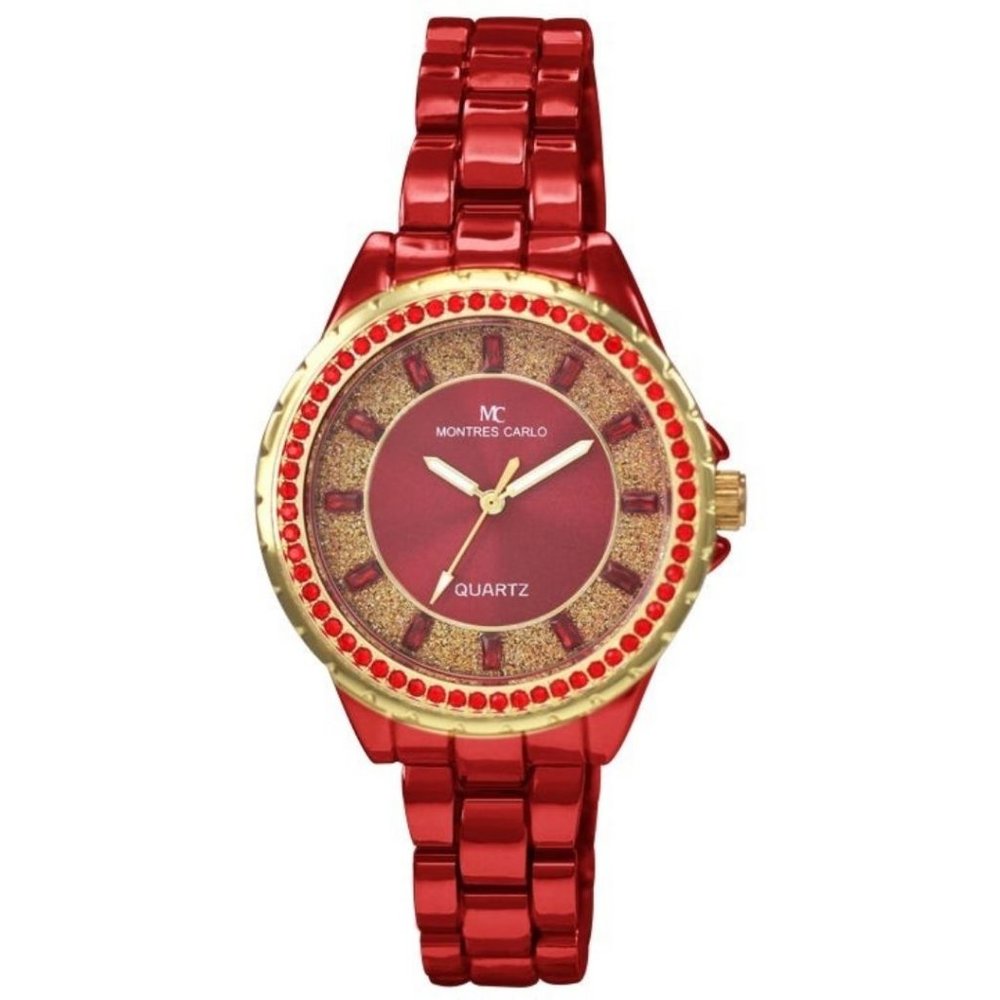 38mm Montres Carlo Women Fashion Luxury Ladies Stones Quartz Red Dress Watch